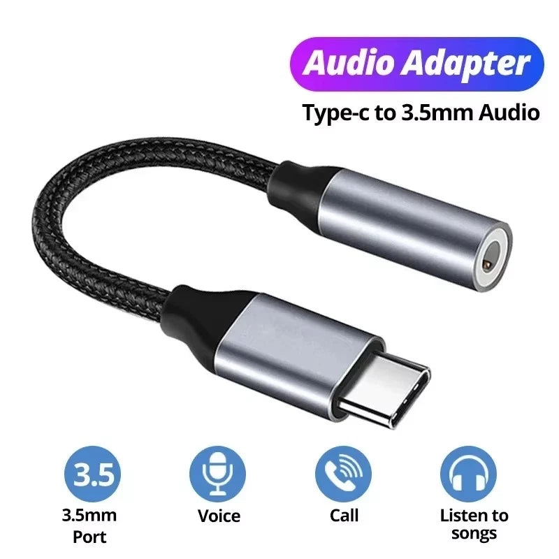 USB Type C TO 3.5mm AUX Audio Jack Headphone Adapter Braided Cable