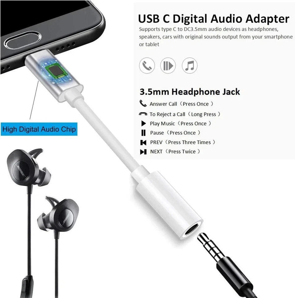 USB Type C TO 3.5mm AUX Audio Jack Headphone Adapter Braided Cable For Samsung