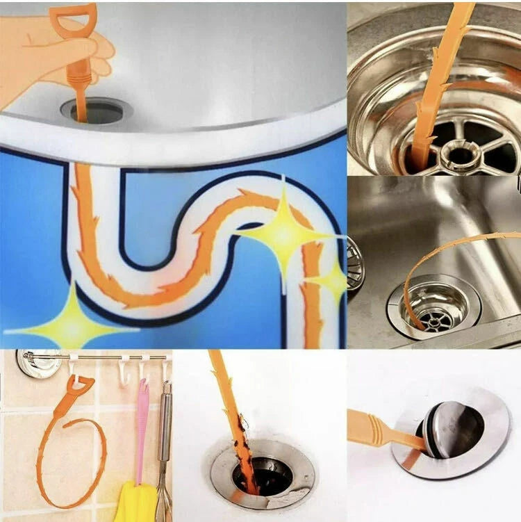 Drain Unblocker Snake U Bend Hair Remover Cleaner Sink Shower Bath Pipe Clog UK