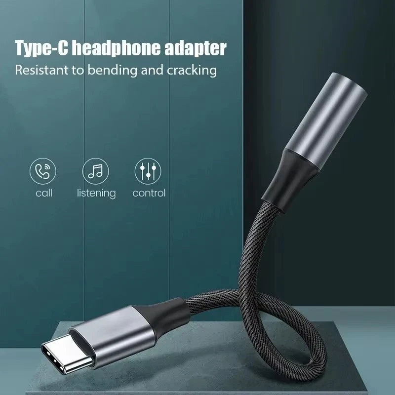 USB Type C TO 3.5mm AUX Audio Jack Headphone Adapter Braided Cable